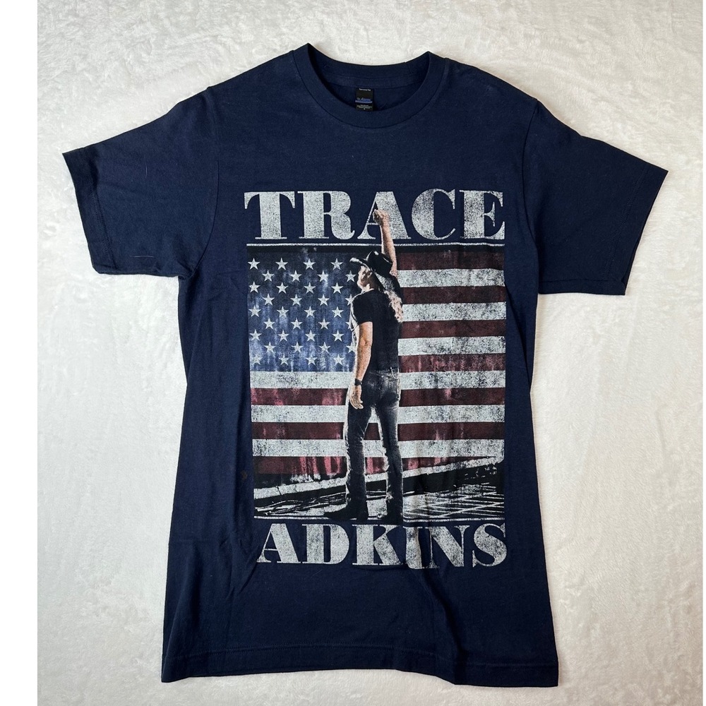Trace Adkins 2018 Tour Graphic T-Shirt Navy Blue Mens Small American Flag Tee